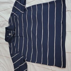 Foot Joy FJ size Large Navy and Tan Stripped Polo Super Breathable and Light